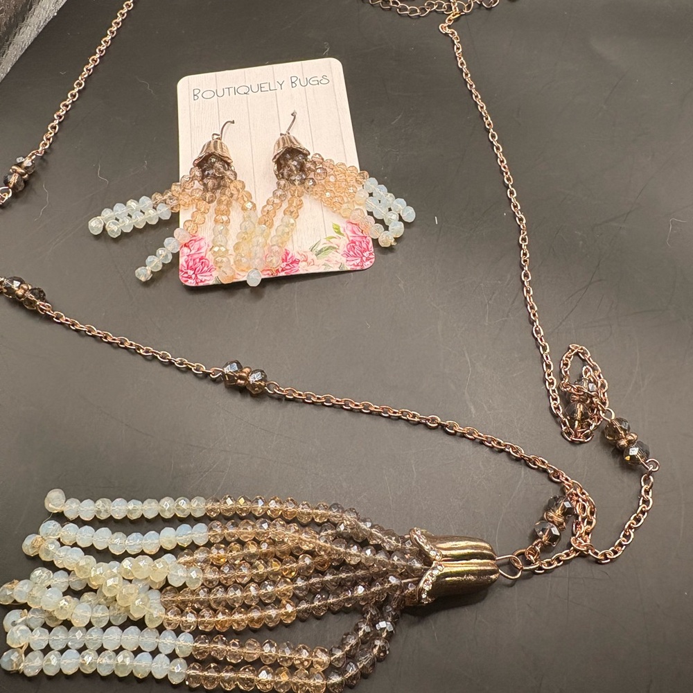 Chandelier Beaded Jewelry Set rose gold long chain